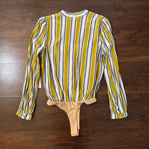 ASTR the Label green striped long sleeve bodysuit size M NWT - Picture 3 of 11